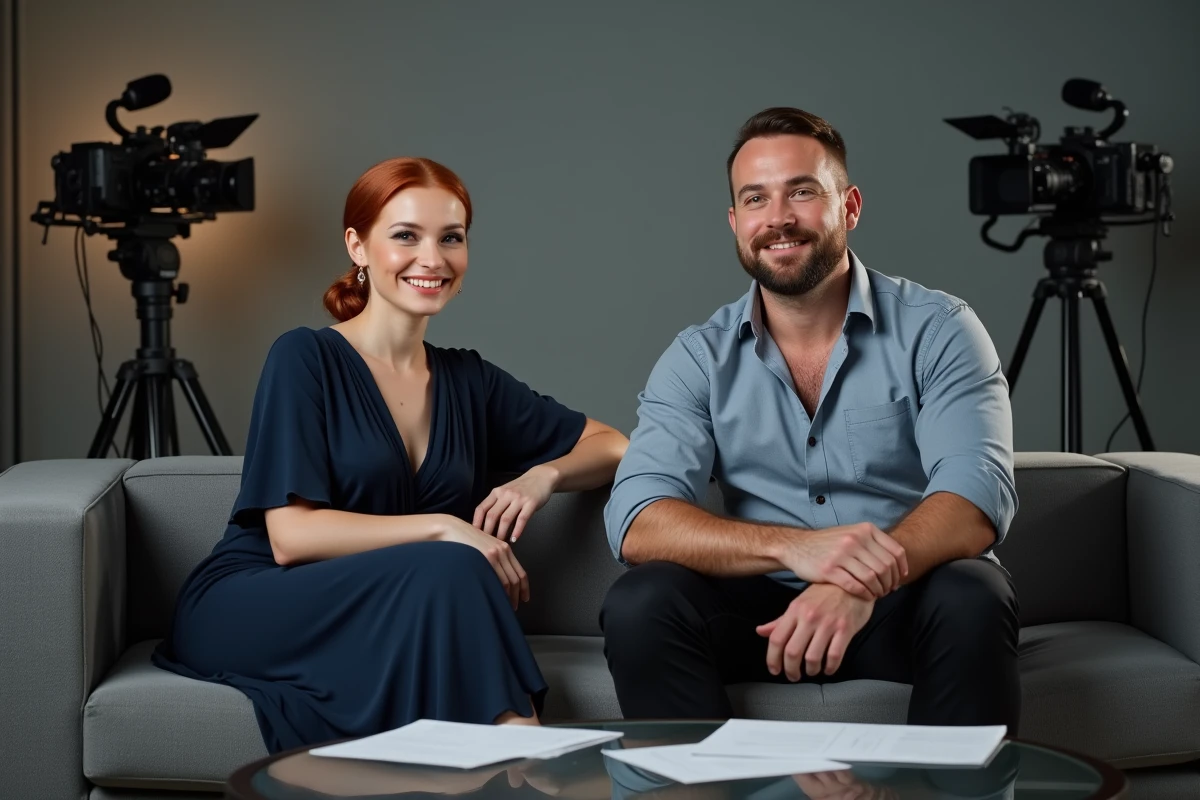 Deux acteurs côte à côte lors d'une interview télévisée, question sur leur relation amoureuse