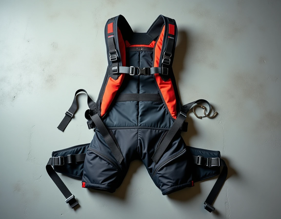 Vue à plat de la sellette parapente Nervures AirTrek 2 montrant ses composants internes et son système de protection dorsale