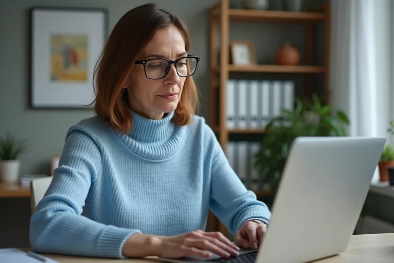 Femme concentrée utilisant un ordinateur pour Netsoins à domicile