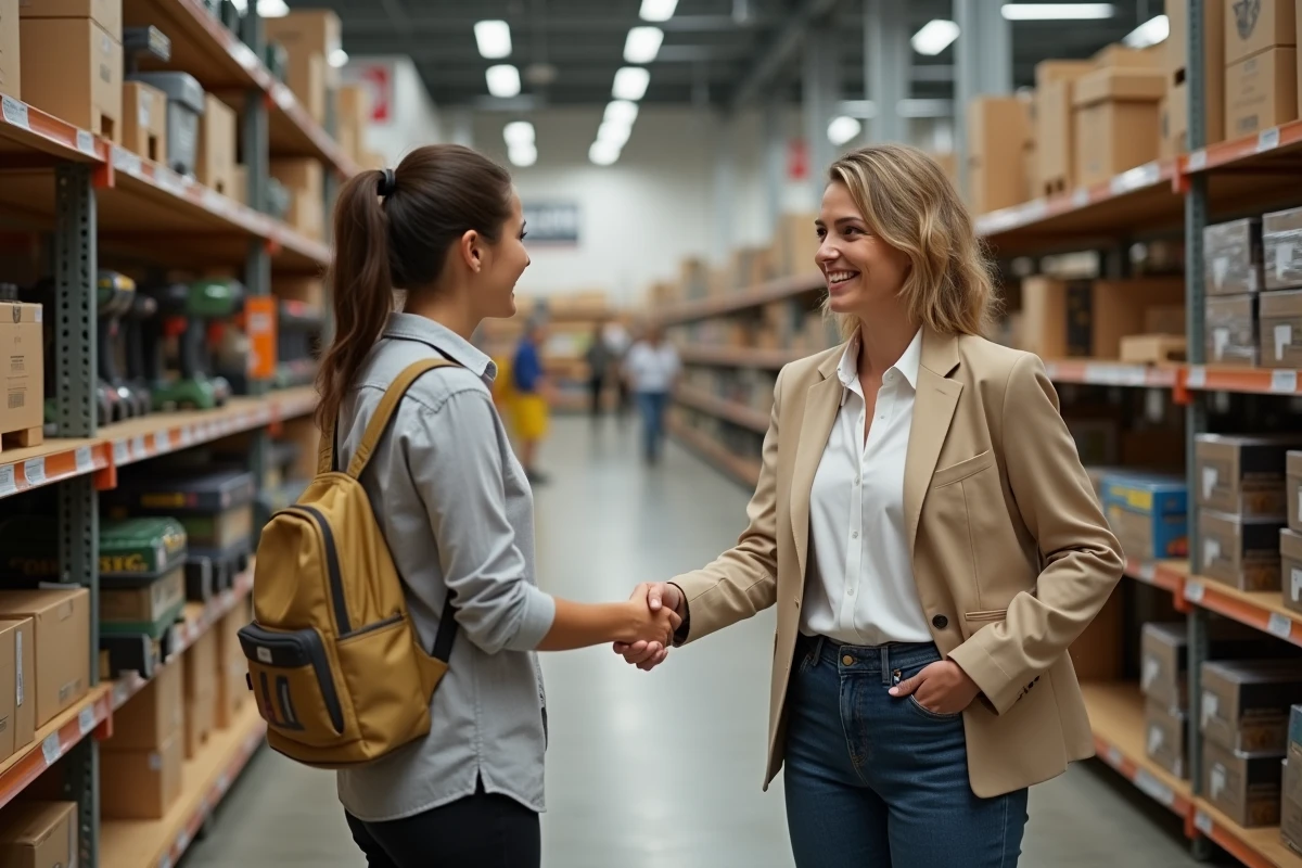 Femme en blouse blanche serre la main d