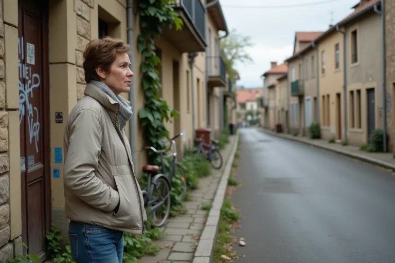 Femme urbaine à Bergerac au bord d une rue ancienne